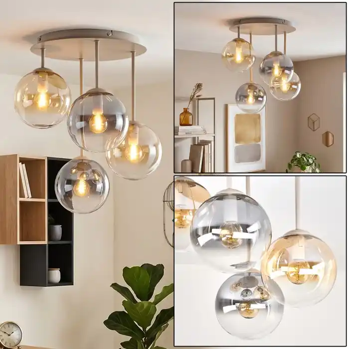 Seizoensaanbieding Gastor ronde plafondlamp 4-lichts met bolvormige kappen, E14, ø 38 cm