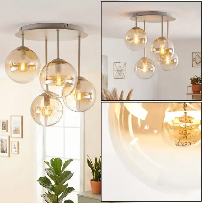 Snelle Levering Gastor plafondlamp met bolkappen, 4-lichts ronde plafondverlichting Ø 38 cm