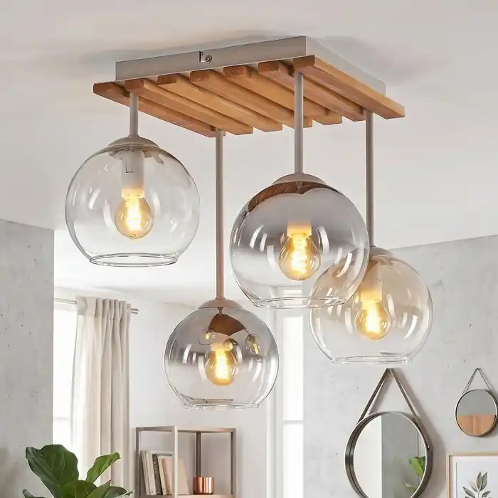 Koyoto retro plafondlamp 4-lichts met bolkappen voor eetkamer en woonkamer Weekendaanbieding