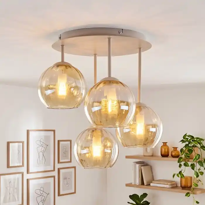 Koyoto 4-lichts plafondlamp met bolvormige kappen voor woonkamer, E14, Ø 38 cm Veilige Betaling