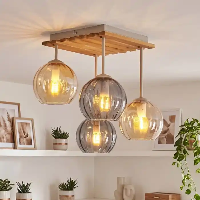 Veilige Betaling Koyoto plafondlamp met 4 lichtpunten, E14, bolvormige kappen voor eetkamer