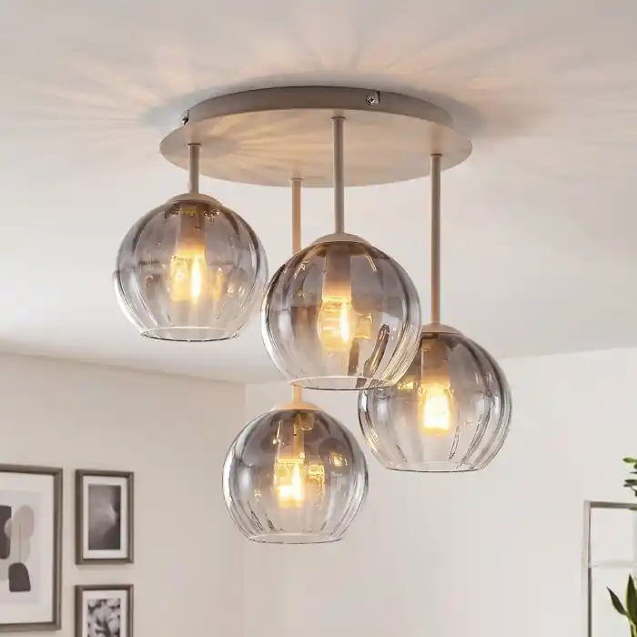 Actieprijs Koyoto 4-lichts plafondlamp met bolkappen Ø 38 cm modern retro voor eetkamer
