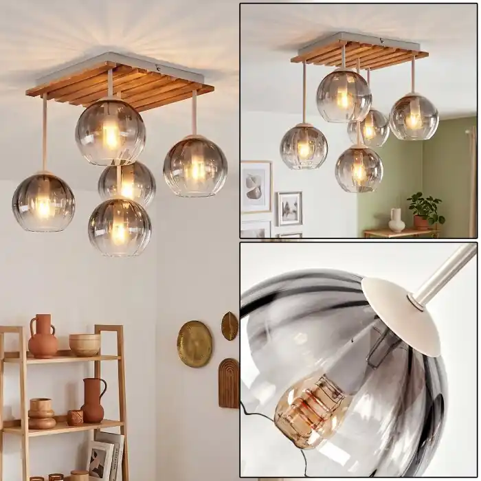 Gratis Retour Koyoto boho plafondlamp met 5 lichtpunten en bolvormige kappen E14 voor eetkamer