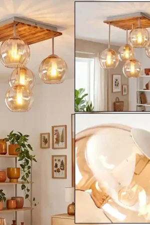 Aanbieding Koyoto plafondlamp 5-lichts met bolkappen, boho retro voor eetkamer en woonkamer