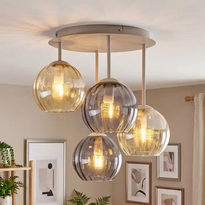 Koyoto plafondlamp met bolkappen, 4-lichts ronde lamp voor eetkamer Must-Have
