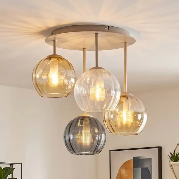 Koyoto plafondlamp retro vintage, 4-lichts E14, rond ø 38 cm voor eetkamer Koop Online