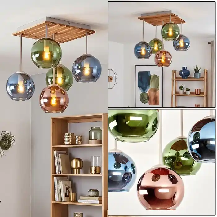 Koyoto plafondlamp met bollen, 5-lichts, bolvormige kappen, retro voor eetkamer Favoriet