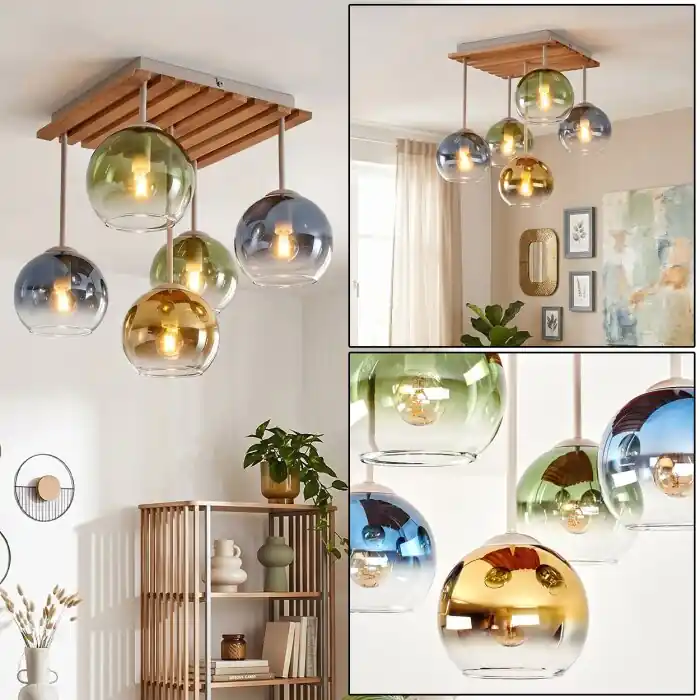Koyoto 5-lichts plafondlamp met 5 bolkappen, globe design voor woonkamer en eetkamer Favoriet