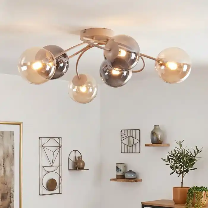 Chehalis retro 6-lichts plafondlamp met bolvormige kappen, G9, Ø 58 cm Korting