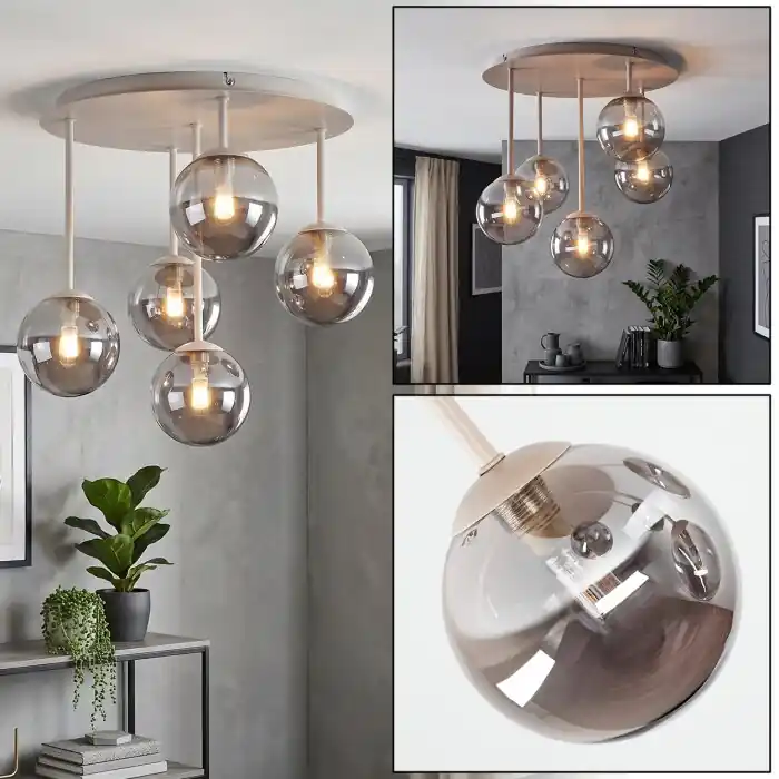 Actieprijs Chehalis 5-lichts plafondlamp met bolvormige kappen, Ø 43 cm, G9, retro