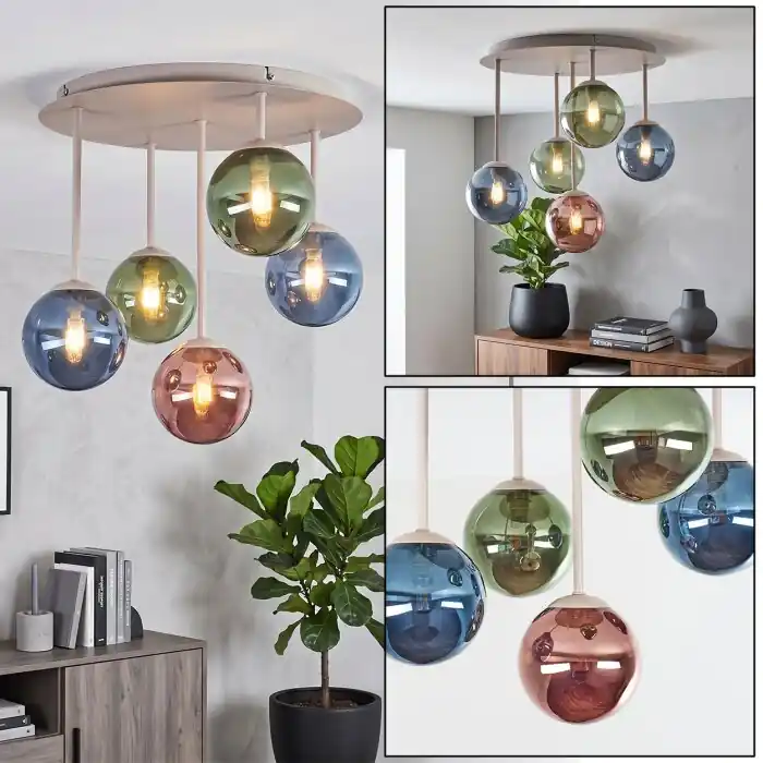 Favoriet Chehalis ronde retro 5-lichts plafondlamp met bolvormige kappen, ø 43 cm