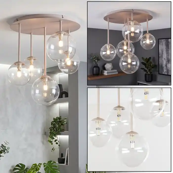 Superprijs Chehalis plafondlamp met bolkappen, 5-lichts, G9, rond, voor eetkamer