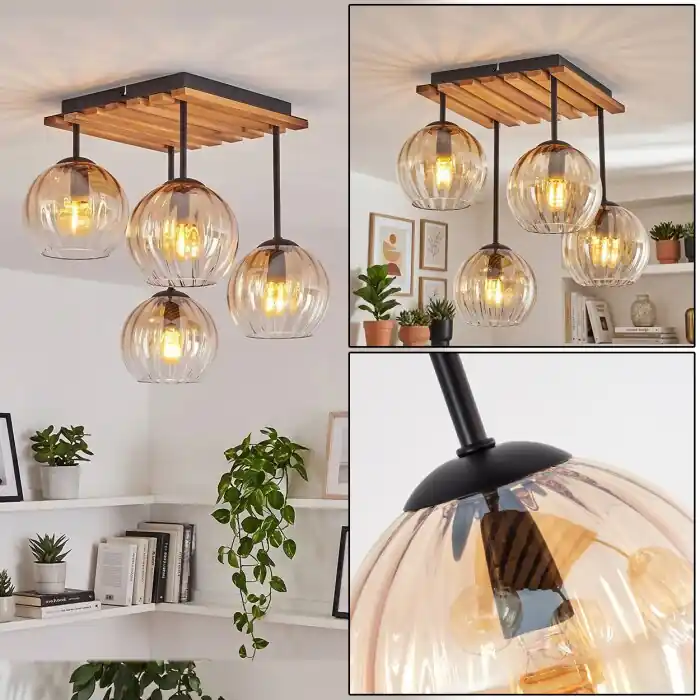 Koyoto 4-lichts plafondlamp met bolvormige kappen, retro vintage stijl Veilige Betaling