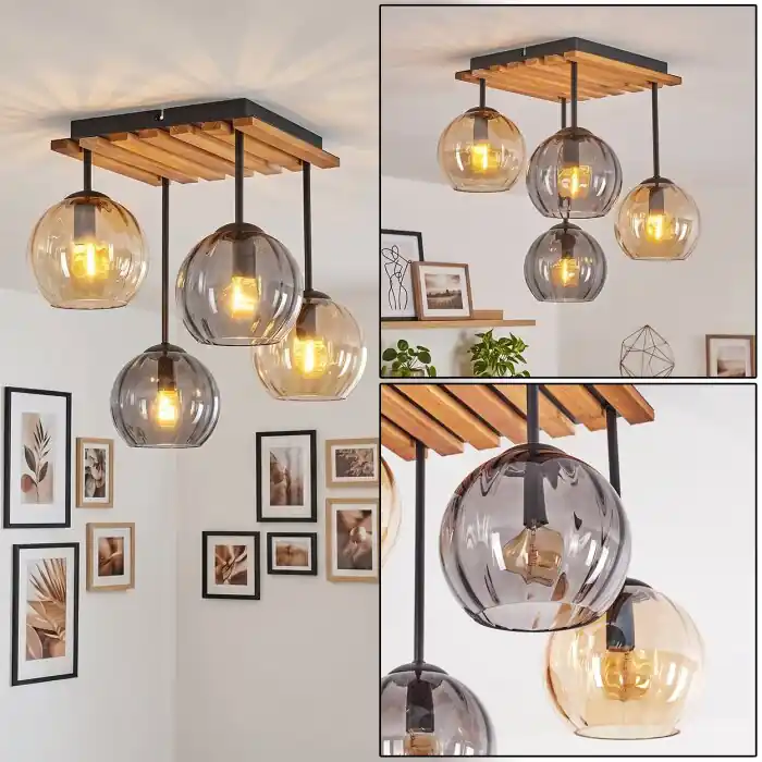 Koyoto plafondlamp met bollen, 4-lichts E14, retro voor eetkamer en woonkamer Alleen Vandaag