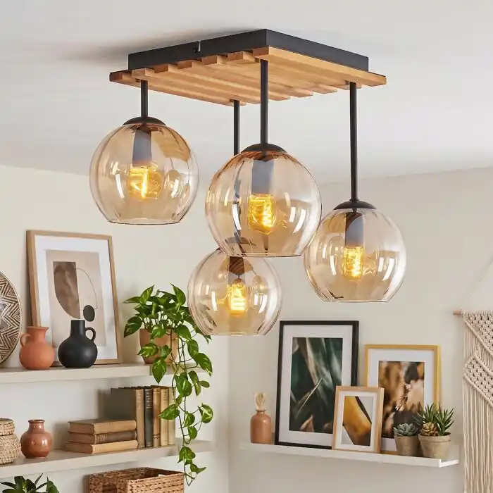 Actieprijs Koyoto 4-lichts plafondlamp met bolkappen, E14-fitting voor eetkamer en woonkamer