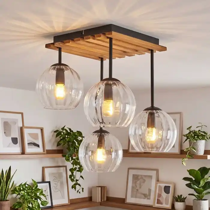Dagaanbieding Koyoto 4-lichts plafondlamp met globe kappen, retro vintage voor eetkamer