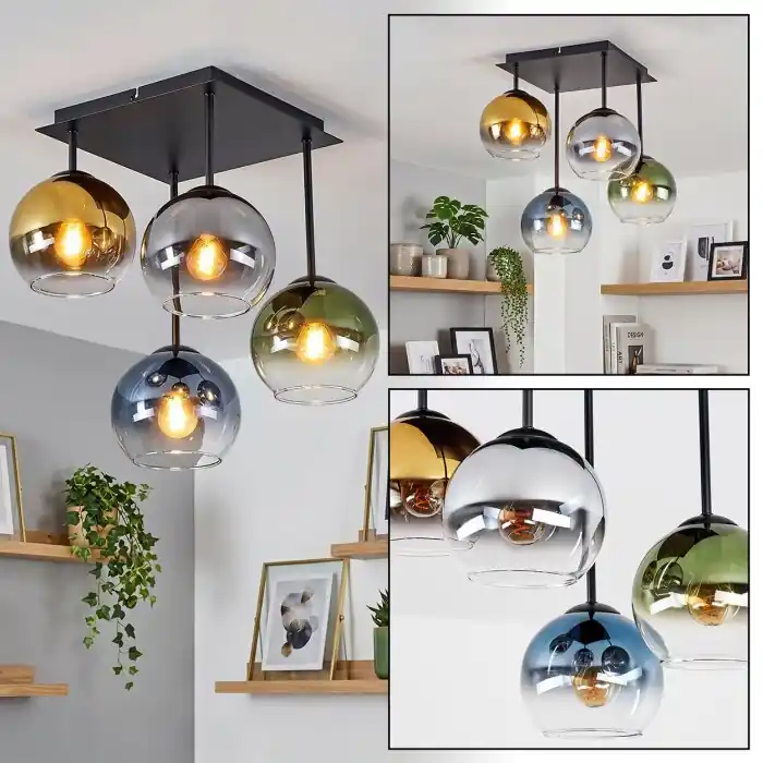 Koyoto 4-lichts plafondlamp met bolkappen, E14, modern-retro, ø 35,5 cm Flitsaanbieding