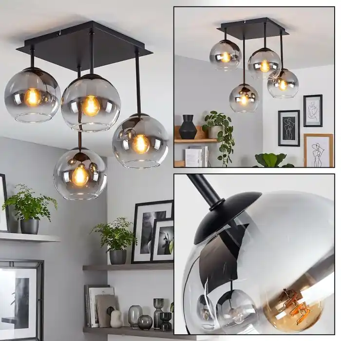 Koyoto 4-lichts plafondlamp met bolkappen, retro voor woonkamer en eetkamer Express Levering