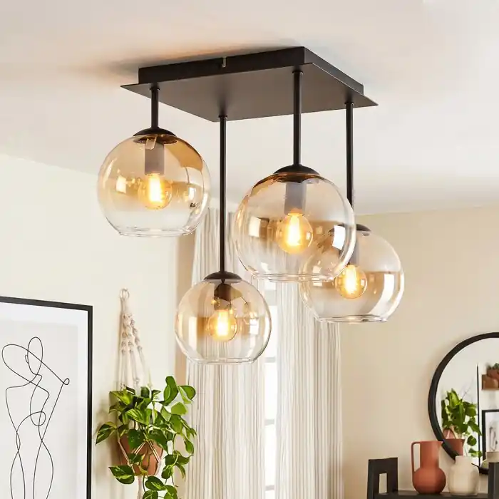 Koyoto 4-lichts plafondlamp met bolvormige kappen, E14, modern vintage Exclusieve Aanbieding