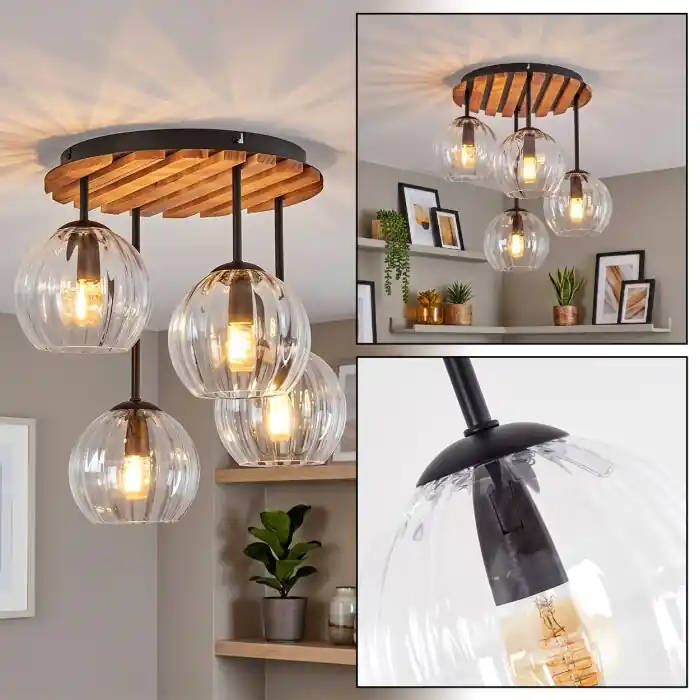 Koyoto 4-lichts plafondlamp, ronde plafondverlichting Ø 39,5 cm met globe kappen Bestseller