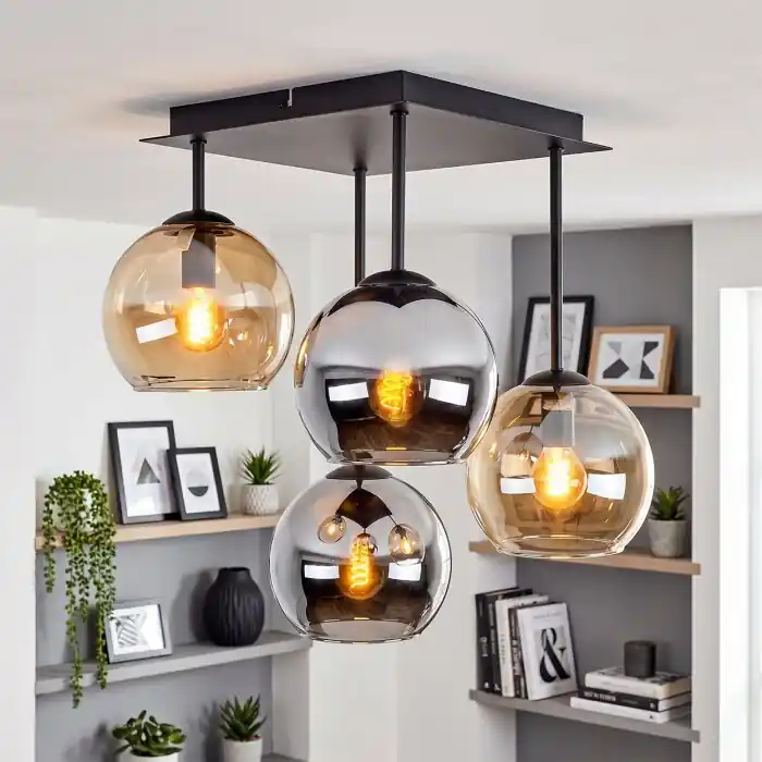 Koyoto plafondlamp met bolkappen, 4-lichts, E14, ø 35,5 cm, modern retro Gereduceerde Prijs