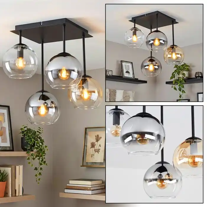 Koyoto 4-lichts plafondlamp met hangende bolkappen, modern retro design Nieuw