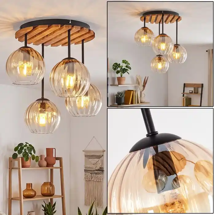 Koyoto E14 plafondlamp 4-lichts met bolvormige kappen, retro voor woonkamer Express Levering