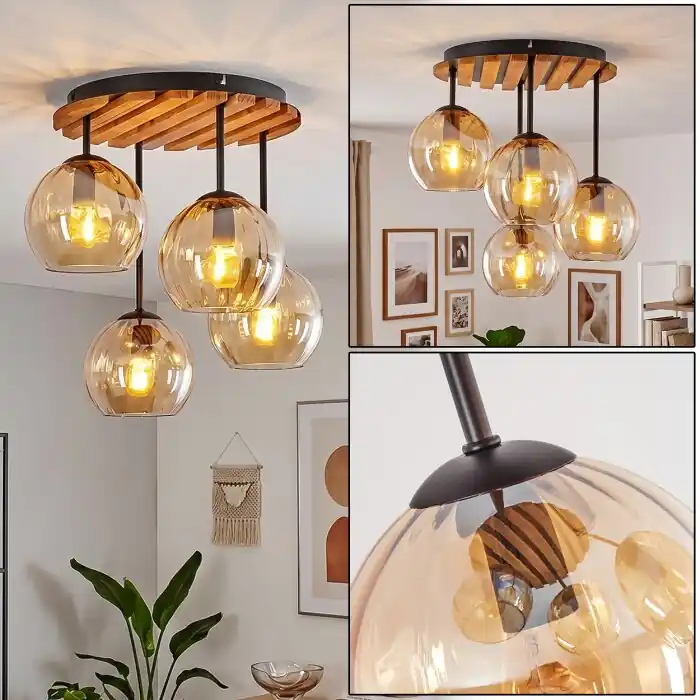 Rechtstreeks Van De Fabrikant Koyoto 4-lichts plafondlamp E14 Ø 39,5 cm, retro boho met ronde bolkappen