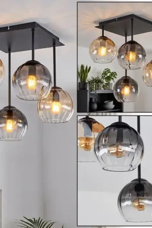Aanbieding Koyoto 4-lichts plafondlamp met bolkappen, retro vintage E14 voor woonkamer