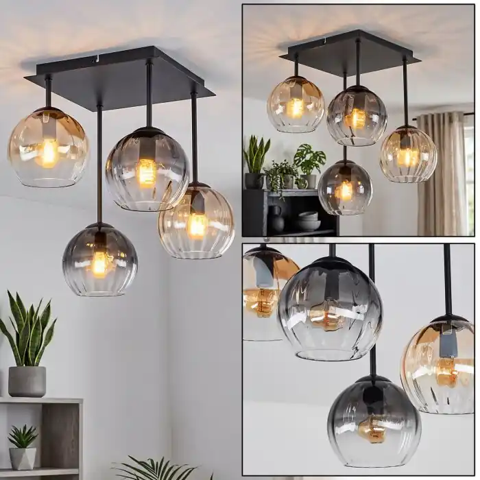 Aanbieding Koyoto 4-lichts plafondlamp met bolkappen, retro vintage E14 voor woonkamer