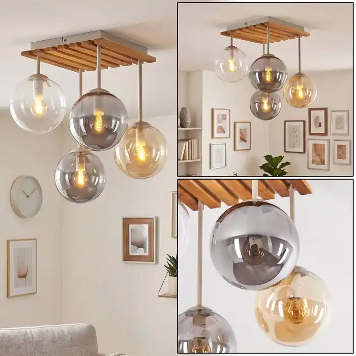 Gastor 4-lichts plafondlamp met bollen en lamellenkap voor woonkamer Flitsaanbieding
