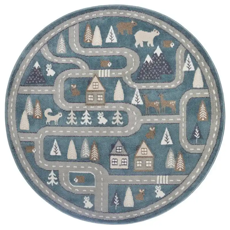 Rond Kindervloerkleed - Adventures Straten Groen/Grijs Premium