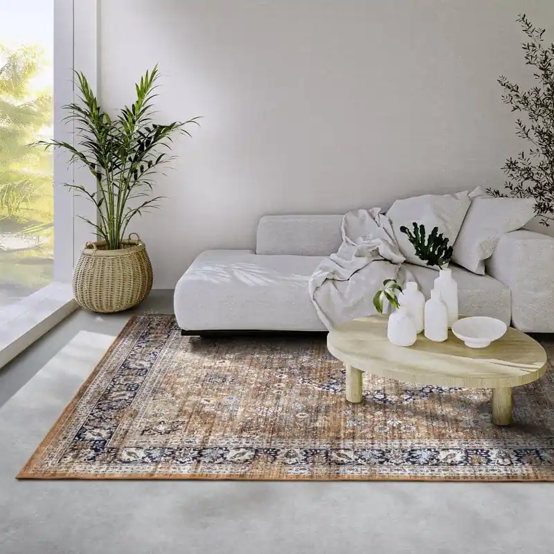 Freundin Home Collection - Asya Laagpolig Vintage vloerkleed - Koper / Blauw Veilige Betaling