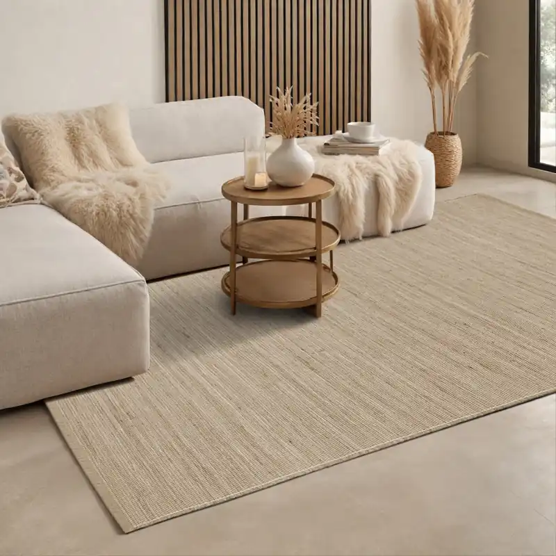 Direct Verzonden Jute Wol Katoen vloerkleed - Dhaka Naturel - 80 X 200 CM