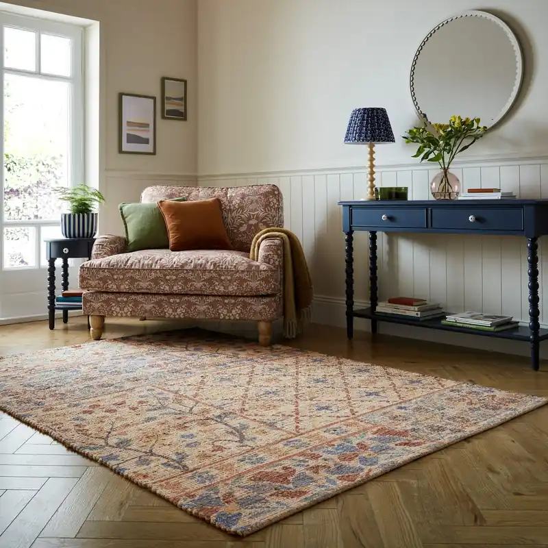 Jute vloerkleed - Taylor Patchwork Blauw/Multi Lage Prijs