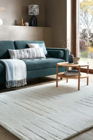 Aanbieding Laagpolig vloerkleed Dottie - Geometrisch - Wol - Blauw / Multi