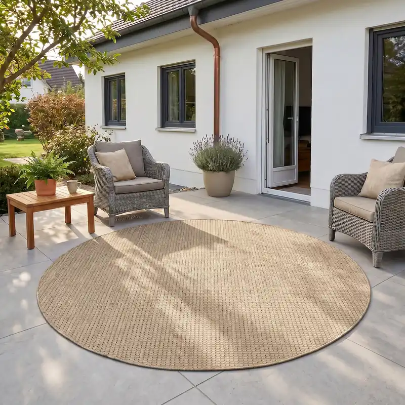 Hoge Kwaliteit Rond effen buitenkleed - Mira Beige