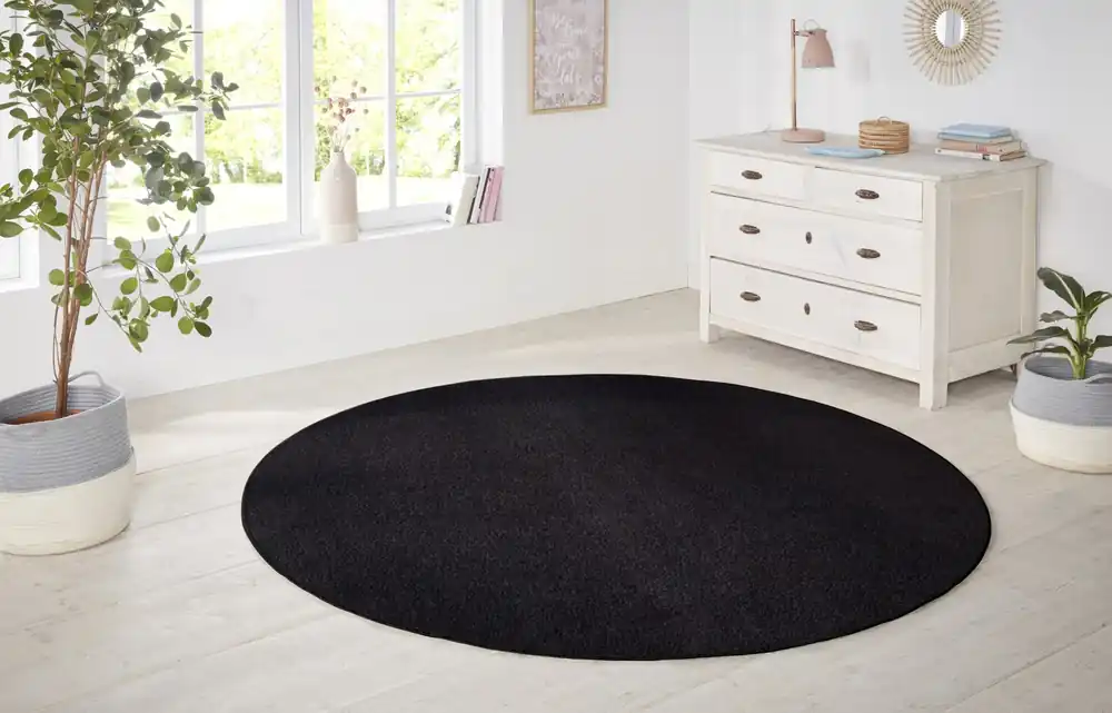 Rond effen vloerkleed - Nasty Zwart Koop Online