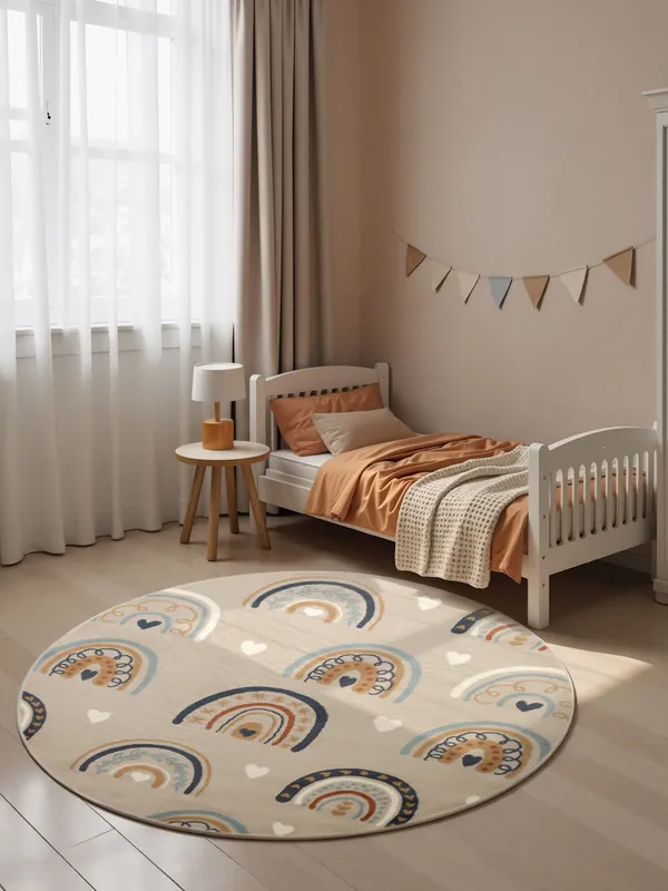 Betrouwbaar Rond kindervloerkleed - Adventures Bowie Beige/Kleurrijk