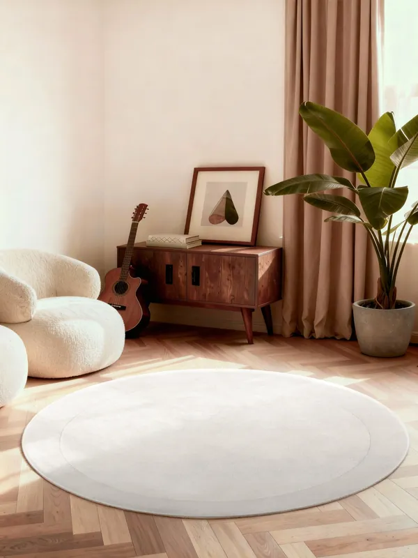 Aanbieding Rond wollen vloerkleed - Kivi Creme