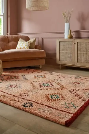Wollen Bohemian vloerkleed - Sahara Berber Shaggy Roze Fabrieksprijs