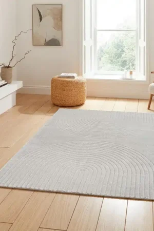 Aanbieding Laagpolig Vloerkleed Theora - Japandi halve cirkels - Grijs