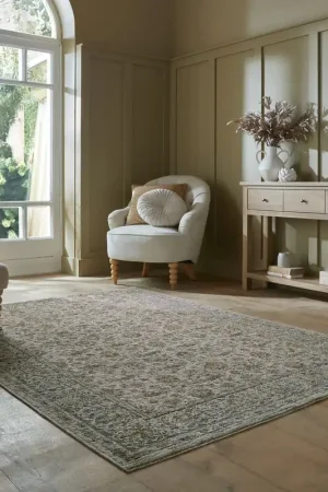Beperkt Aanbod Vintage vloerkleed - Zetta Style Creme/Groen