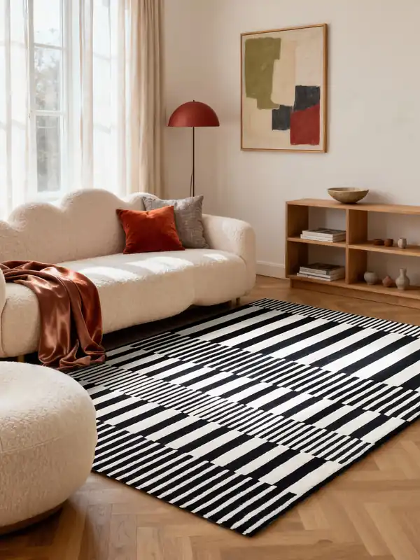 Nieuw Wollen vloerkleed geometrisch - Stryve Pulse Zwart/Wit