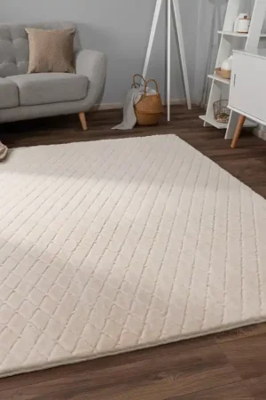 Zacht fluffy vloerkleed - Arinzo Geruit Crème Beperkte Voorraad